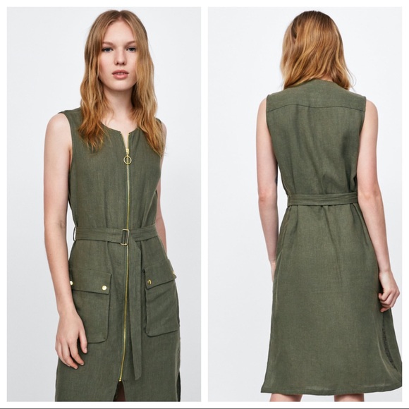 Zara Dresses & Skirts - NWT. Zara green linen dress with zipper. Size M.
